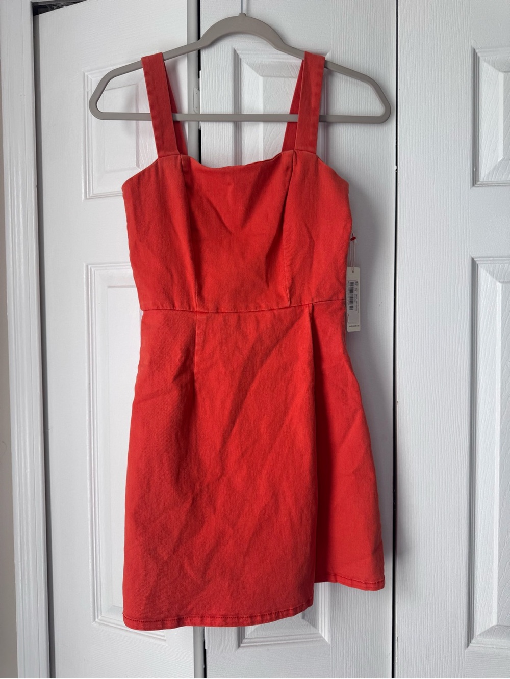 NWT Copper Key Orange Denim Square Neck Mini Dress XS Faux Wrap Skirt Dillard's